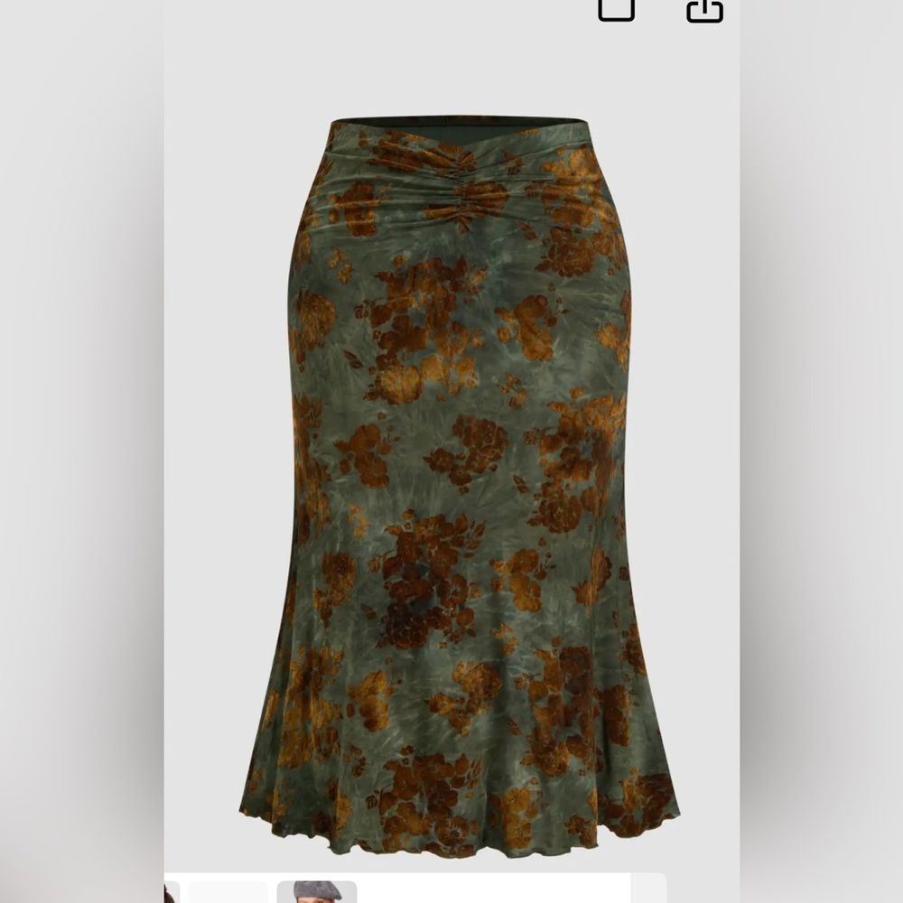 CIDER brand new w tags - Mid Rise Floral Ruched Maxi Skirt (12/14) green & rust